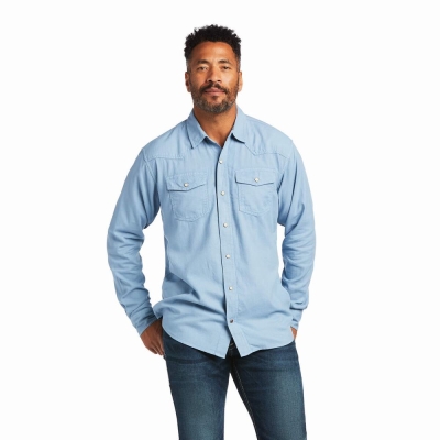 Blue Grey Ariat Ace Retro Fit Men's Shirts | KBNJ87135