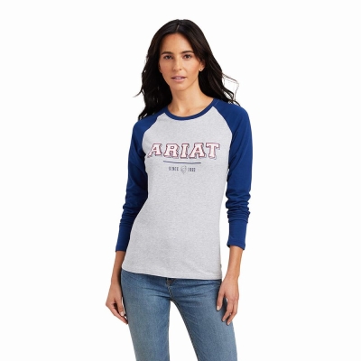 Blue Grey Ariat Varsity Women's Tops | FRNP90712