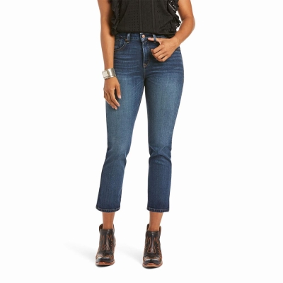 Blue Wash Ariat Premium High Rise Crop Women's Straight-Fit Jeans | VGTL94308