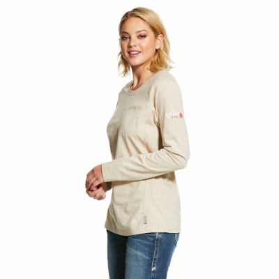 Brown Ariat FR Air Crew Women's Shirts | DVBT79563