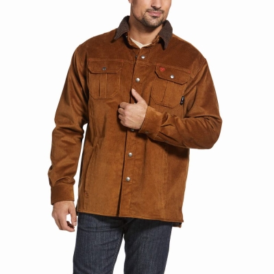 Brown Ariat FR DuraStretch Sherpa-lined Corduroy Men's Jackets | GPZV73816