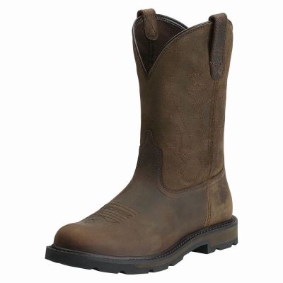 Brown Ariat Groundbreaker Men's Work Boots | HWOS63248