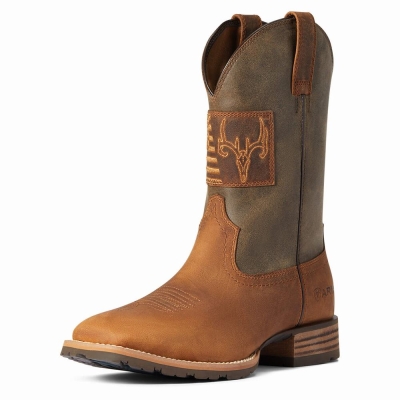 Brown Ariat Hybrid Patriot Country Men's Western Boots | YDBH89370