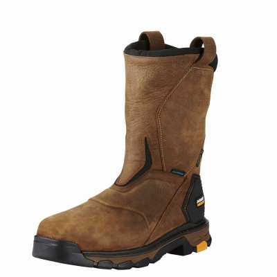 Brown Ariat Intrepid Pull-On Waterproof Composite Toe Men's Waterproof Boots | UOYA49152