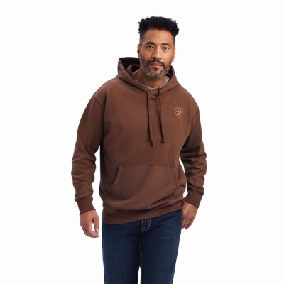 Brown Ariat Logo Men's Hoodies | MNRL91367