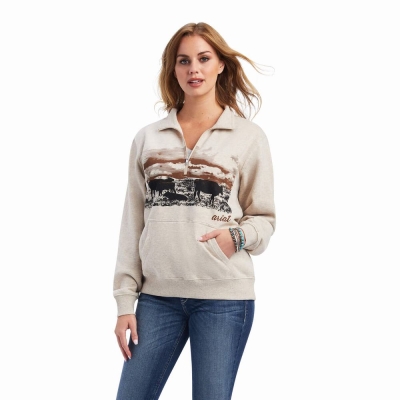 Brown Ariat REAL Scenic 1/2 Zip Women's Hoodies | PIQK23691