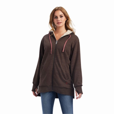 Brown Ariat REAL Sherpa Lined Long Full Zip Women's Hoodies | LDWR49680