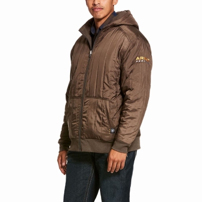 Brown Ariat Rebar Cold Weather Reversible Full Zip Men's Hoodies | SHZO40253