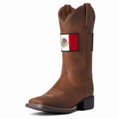 Brown Ariat Round Up Orgullo Mexicano Women's Western Boots | SUXW83697