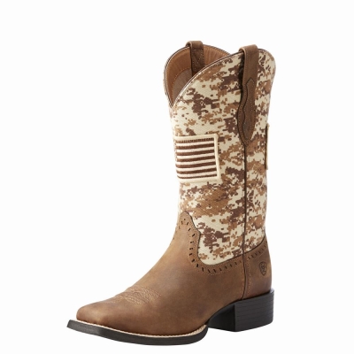 Brown Ariat Round Up Patriot Women's Western Boots | JNKC75024