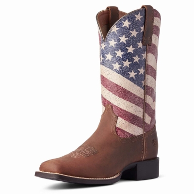 Brown Ariat Round Up Patriot Women's Western Boots | ZYKA38219