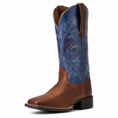 Brown Ariat Round Up Wide Square Toe Women's Western Boots | WFCJ70461