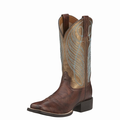 Brown Ariat Round Up Wide Square Toe Women's Western Boots | ZIJS39851