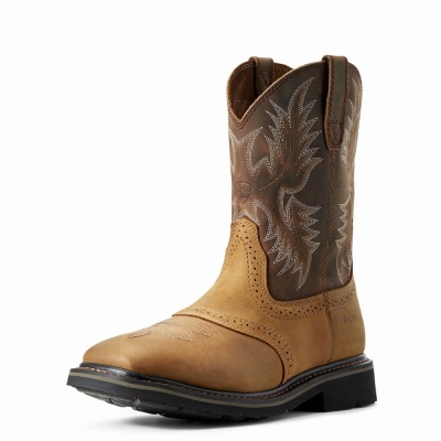 Brown Ariat Sierra Wide Square Toe Men's Work Boots | RHCG48910