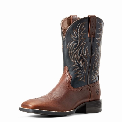 Brown Ariat Sport Wide Square Toe Men's Western Boots | HQDB05729