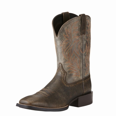 Brown Ariat Sport Wide Square Toe Men's Western Boots | OPJW47109