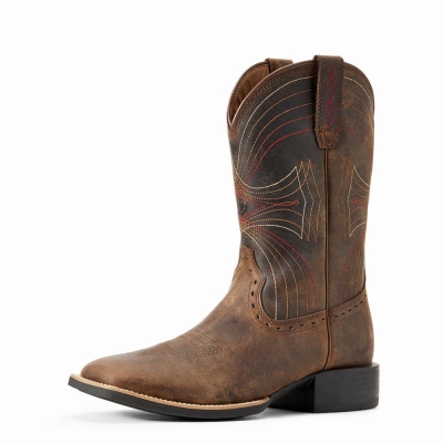 Brown Ariat Sport Wide Square Toe Men's Western Boots | TWJA23851