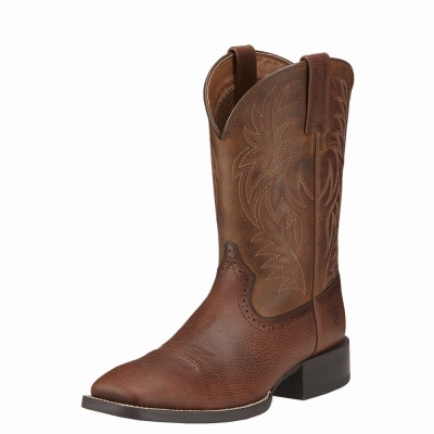 Brown Ariat Sport Wide Square Toe Men's Western Boots | USOH29530