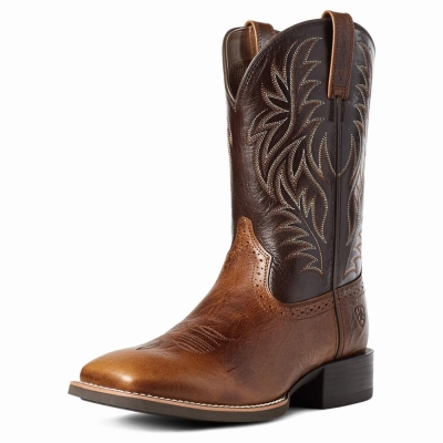 Brown Ariat Sport Wide Square Toe Men's Western Boots | ZSNY01269