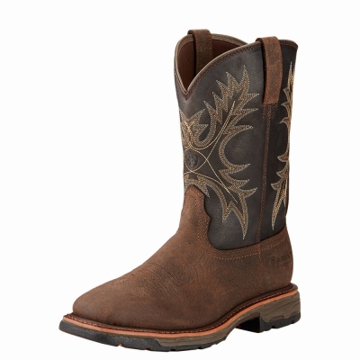 Brown Ariat WorkHog Waterproof Men's Waterproof Boots | JQXZ50916