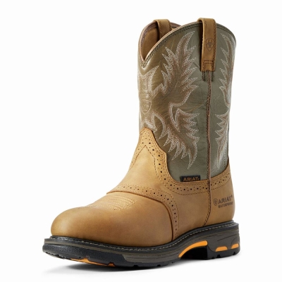 Brown Ariat WorkHog Waterproof Men's Waterproof Boots | VQZG32498