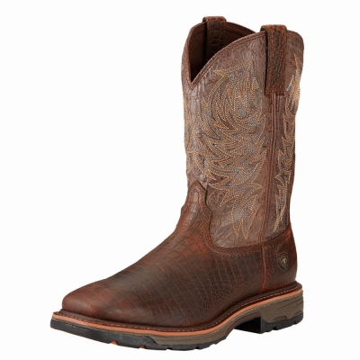 Brown Ariat WorkHog Wide Square Toe Men's Work Boots | BVQD68254