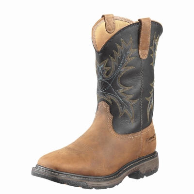 Brown Ariat WorkHog Wide Square Toe Waterproof Steel Toe Men's Waterproof Boots | UDGV39674