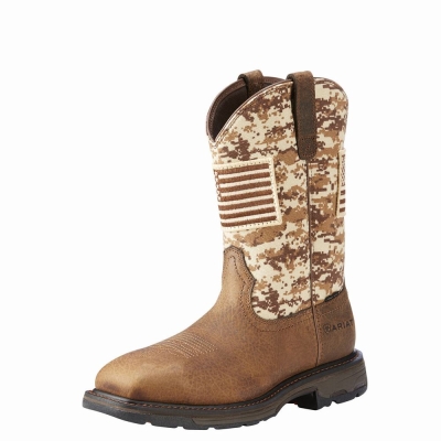 Brown Camo Ariat WorkHog Patriot Steel Toe Men's Work Boots | JKHI04928