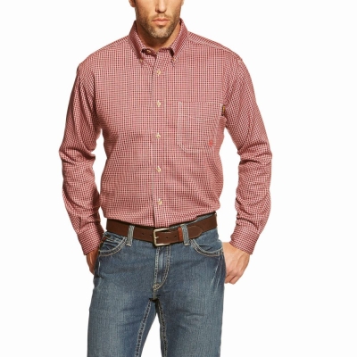 Burgundy Ariat FR Bell Men's Shirts | LGVU06149