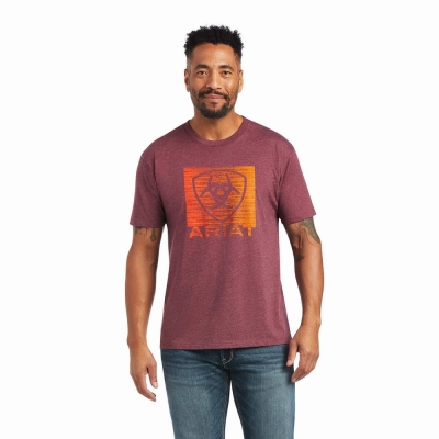 Burgundy Ariat Gradient Men's Polo Shirts | OFEB58736