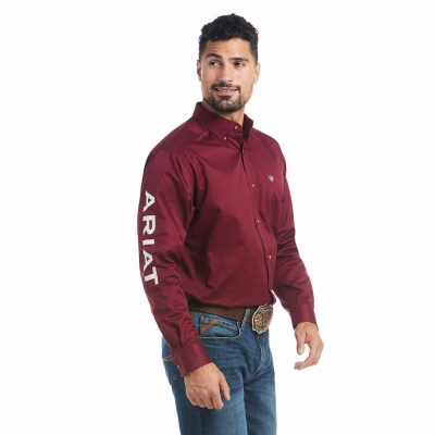 Burgundy Ariat Team Logo Twill Classic Fit Men's Shirts | HBPD86971