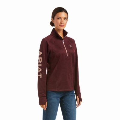 Burgundy Ariat Tek Team 1/2 Zip Women's Hoodies | EHYD72958