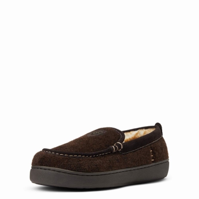 Chocolate Ariat Lost Lake Moccasin Men's Slippers | ETMQ36081