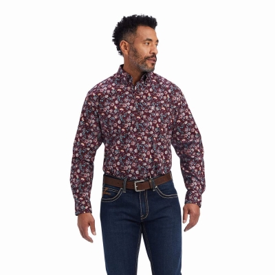 Claret Ariat Flannery Classic Fit Men's Shirts | QJGB68973