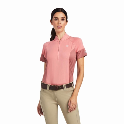 Coral Ariat Cambria Jersey 1/4 Zip Women's Tops | KEPC50163