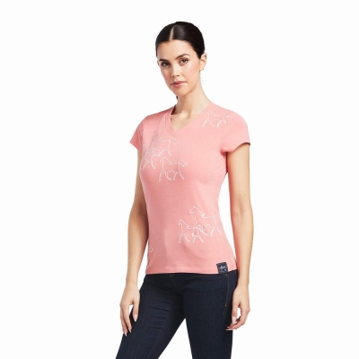 Coral Ariat Trot Line Women's Tops | FCZK07816