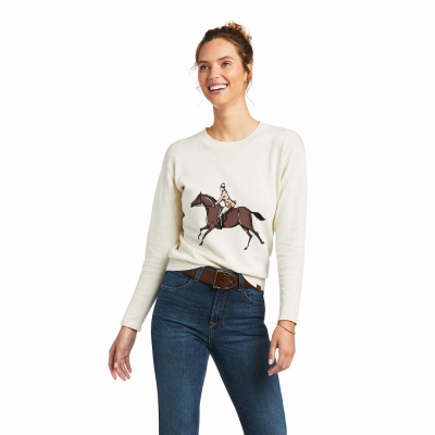 Cream Ariat Floret Women's Sweaters | EVJM58176