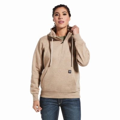 Dark Beige Ariat Rebar Skill Set 1/2 Zip Women's Hoodies | LVRN52890