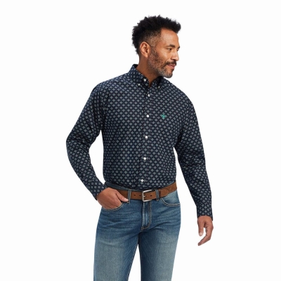 Dark Blue Ariat Beckham Classic Fit Men's Shirts | HXSQ05826