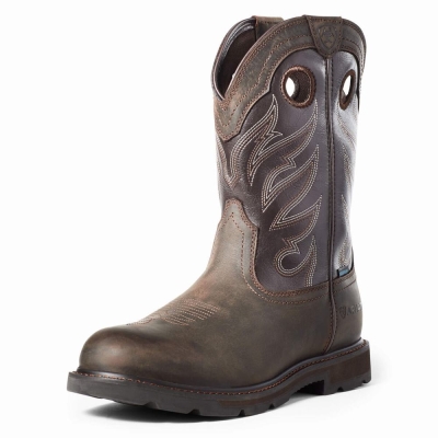 Dark Brown Ariat Groundwork Waterproof Men's Waterproof Boots | KZVO96317