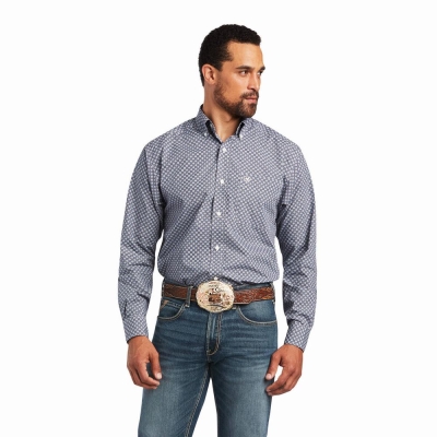 Dark Grey Blue Ariat Bo Classic Fit Men's Shirts | JNLZ01974