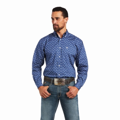 Dark Grey Blue Ariat Brycen Stretch Classic Fit Men's Shirts | SYDT89026