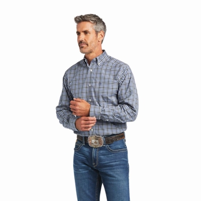 Dark Grey Blue Ariat Pro Series Adriel Fitted Men's Shirts | GXPM78512