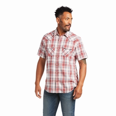 Dark Red Ariat Hennessey Retro Fit Men's Shirts | NBKM63819