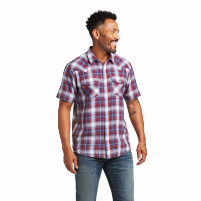 Dark Red Ariat Hollis Retro Fit Men's Shirts | UKYP64093