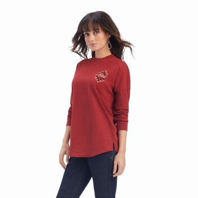 Dark Red Ariat REAL Oversized Graphic Women's Tops | YQWP45732