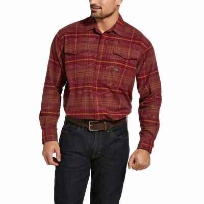 Dark Red Ariat Rebar Flannel DuraStretch Men's Shirts | TJSG15609