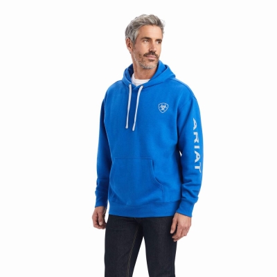 Deep Blue Ariat Logo Men's Hoodies | UOPA54632