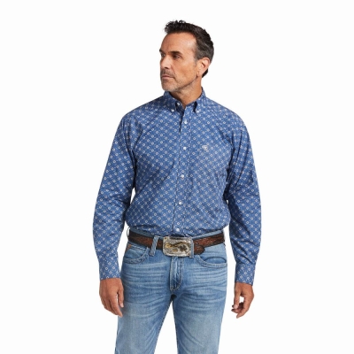 Deep Blue Ariat Qhama Classic Fit Men's Shirts | EJBV74821