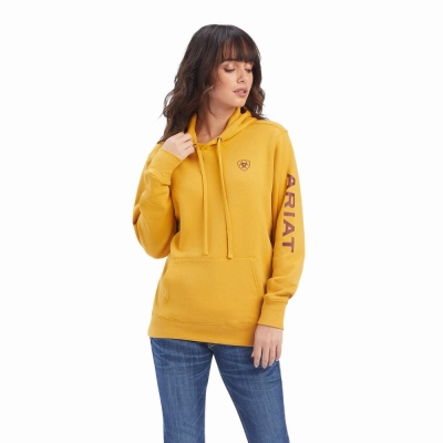 Gold Ariat REAL Classic Arm Logo Women's Hoodies | YLVM58073